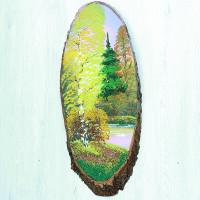 14160865 - Картина на спиле дерева утренний лес 55 см осень