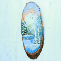 14160905 - Картина на спиле дерева утренний лес 60 см зима