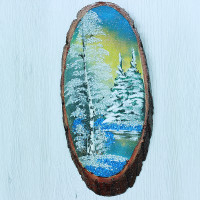 14160304 - Картина на спиле дерева закат в лесу 30 см зима.