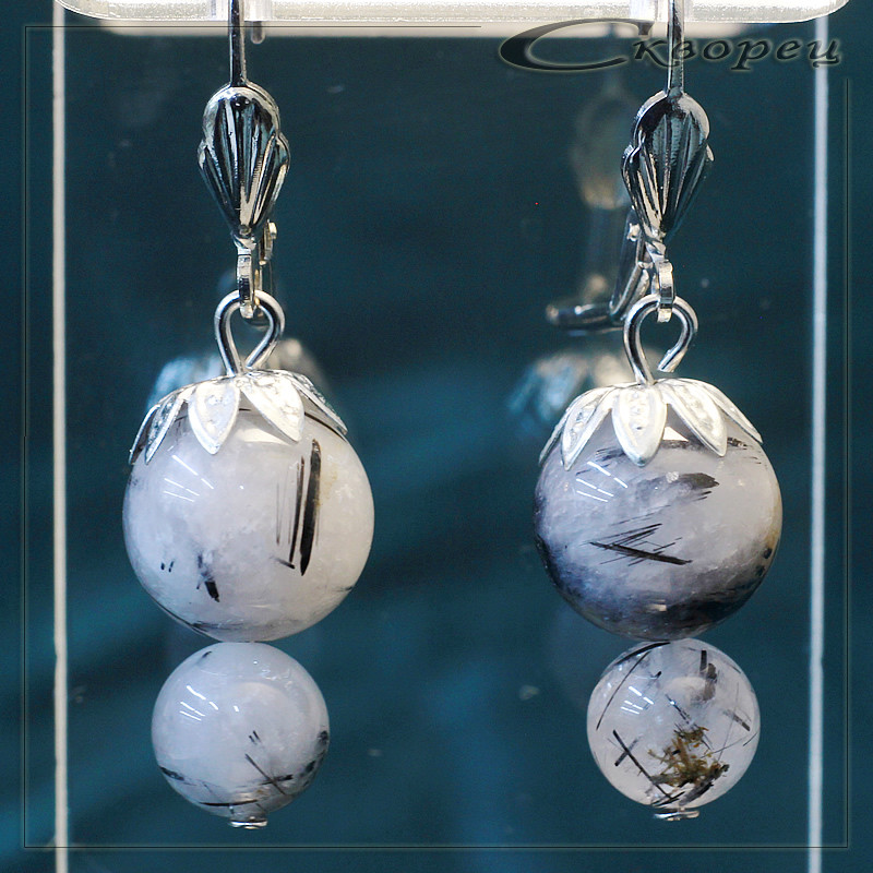 431053 - Серьги ягодка из агата волосатика