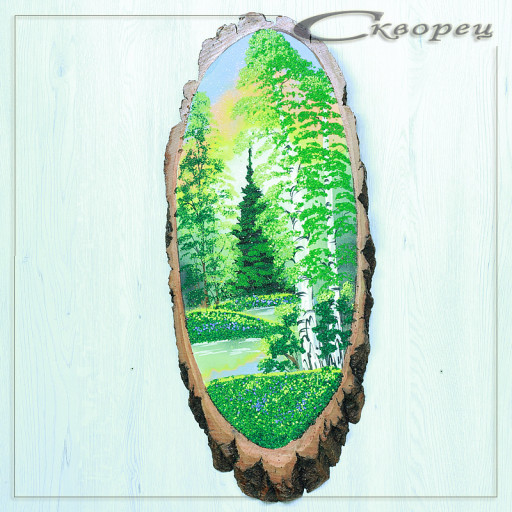 14160935 - Картина на спиле дерева утренний лес 60 см лето