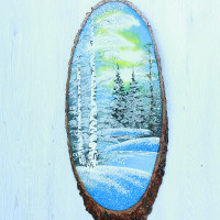 14161005 - Картина на спиле дерева утренний лес 65 см зима