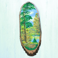 14160962 - Картина на спиле дерева вековые сосны 60 см осень