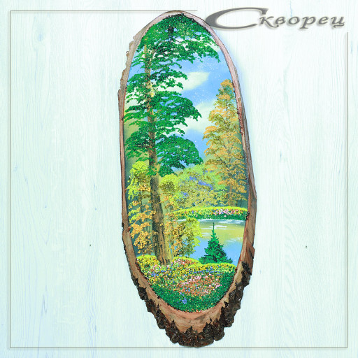 14160962 - Картина на спиле дерева вековые сосны 60 см осень