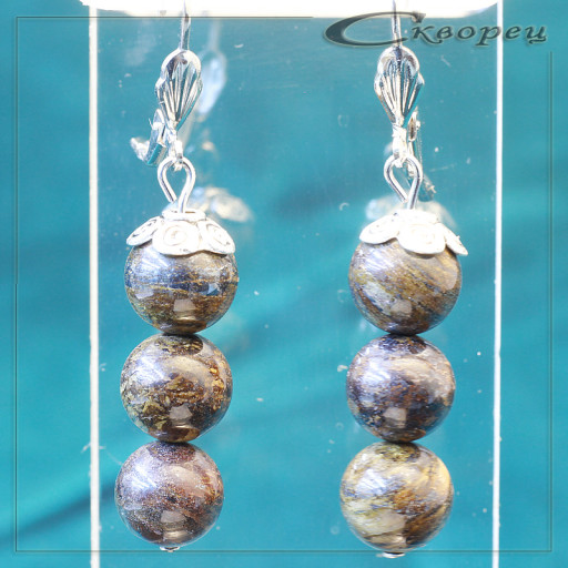 431101 - Серьги три шарика из бронзонита