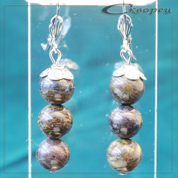 431101 - Серьги три шарика из бронзонита
