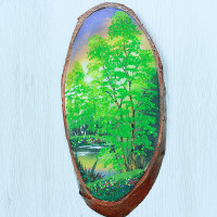 14160334 - Картина на спиле дерева закат в лесу 30 см лето.