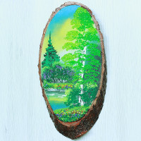14160335 - Картина на спиле дерева утренний лес 30 см лето.
