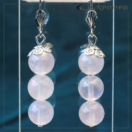 431104 - Серьги три шарика из розового кварца