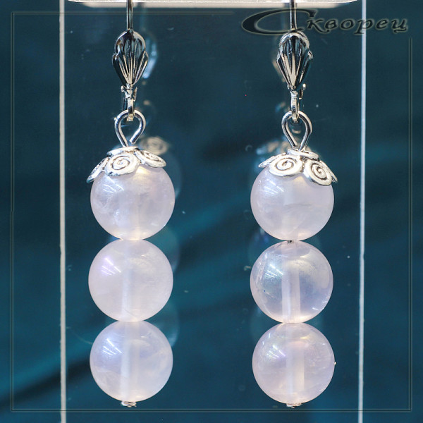 431104 - Серьги три шарика из розового кварца