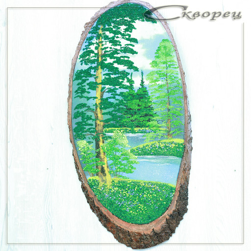 14161032 - Картина на спиле дерева вековые сосны 65 см лето