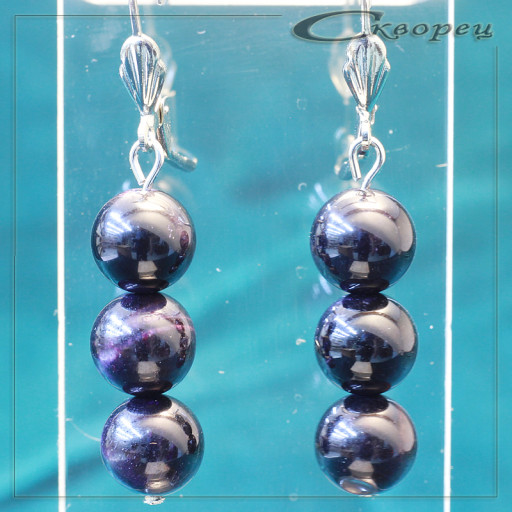 431105 - Серьги три шарика Канзаши синий