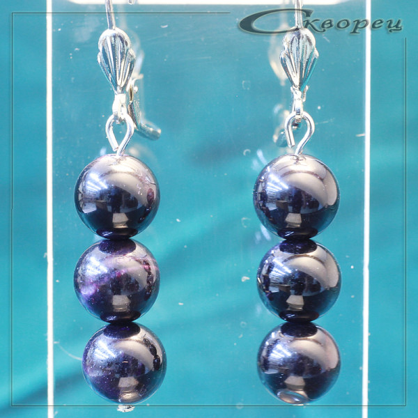 431105 - Серьги три шарика Канзаши синий