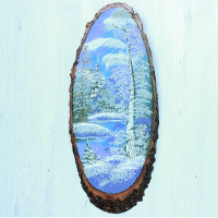 14160803 - Картина на спиле дерева одинокая береза 55 см зима