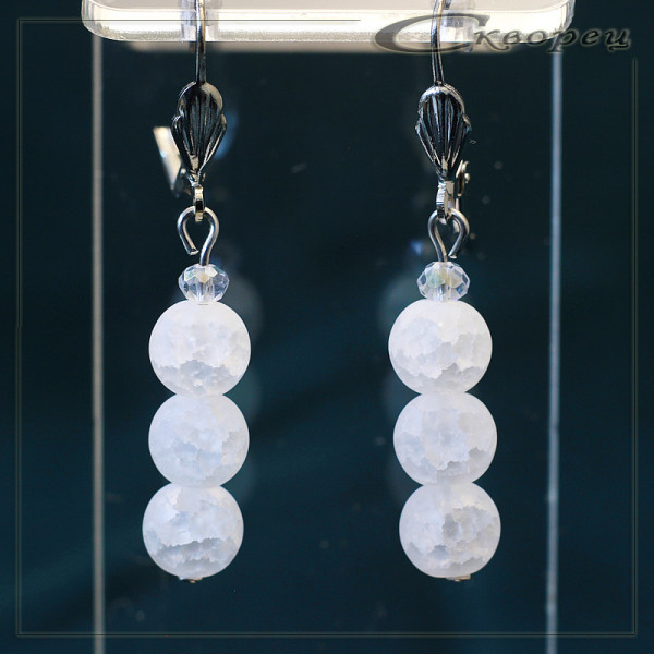 431152 - Серьги три шарика 8 мм из кварца сахарного