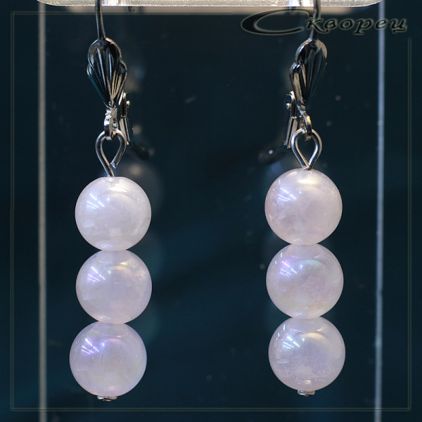 431154 - Серьги три шарика 8 мм из розового кварца