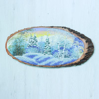 14161115 - Картина на спиле дерева утренний лес 70 см зима.