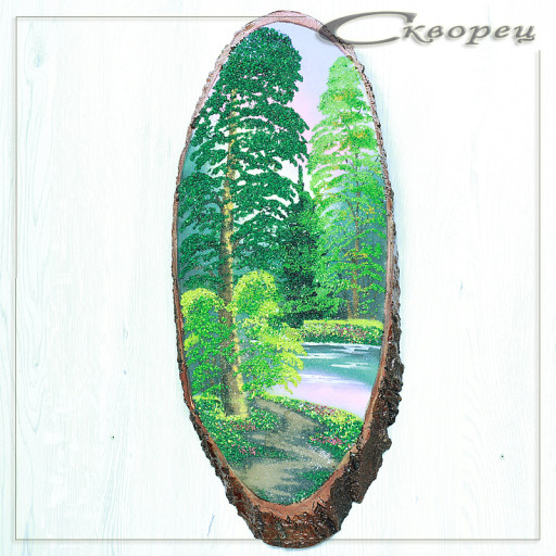 14160832 - Картина на спиле дерева вековые сосны 55 см лето