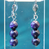 431155 - Серьги три шарика 8 мм Канзаши синий