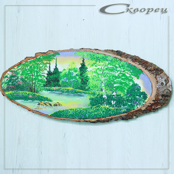 14161045 - Картина на спиле дерева утренний лес 65 см лето