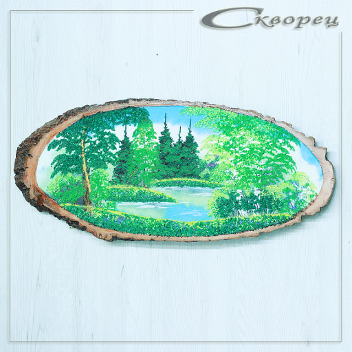 14161142 - Картина на спиле дерева вековые сосны 70 см лето.