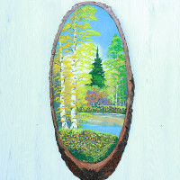 14161061 - Картина на спиле дерева русские березы 65 см осень