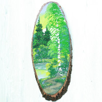 14160835 - Картина на спиле дерева утренний лес 55 см лето