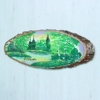 14161145 - Картина на спиле дерева утренний лес 70 см лето.