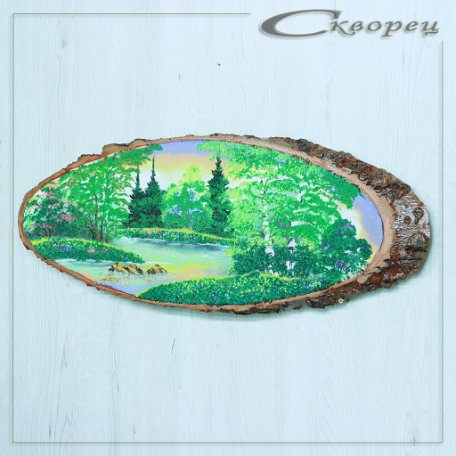 14161145 - Картина на спиле дерева утренний лес 70 см лето.