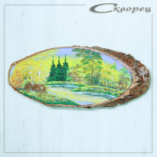 14161174 - Картина на спиле дерева закат в лесу 70 см осень.