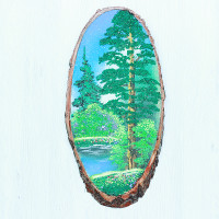 14160432 - Картина на спиле дерева вековые сосны 35 см лето.