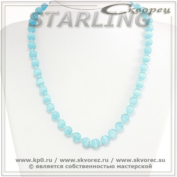 342372481 - Бусы кошачий глаз (хризоберил) небесный Ш10