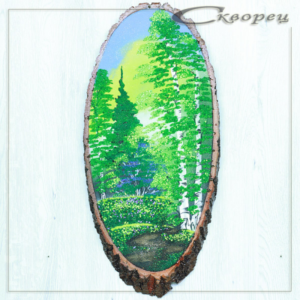 14160737 - Картина на спиле дерева лесная тропинка 50 см лето