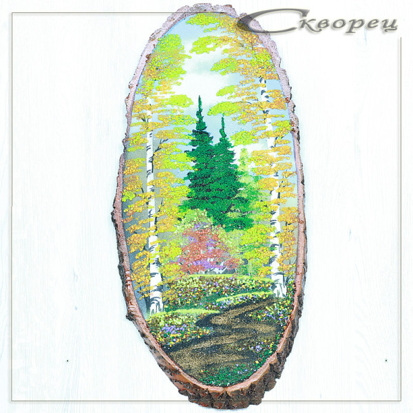 14160767 - Картина на спиле дерева лесная тропинка 50 см осень