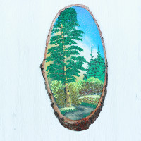 14160462 - Картина на спиле дерева вековые сосны 35 см осень.