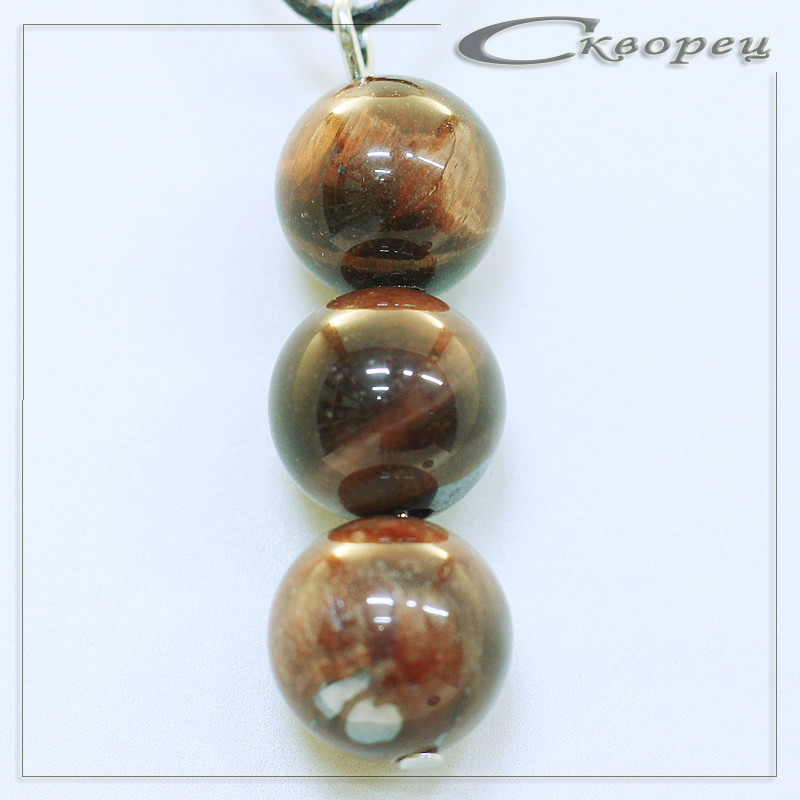 421108 - Подвеска три шарика 10 мм Канзаши коричневый