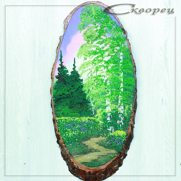 14160637 - Картина на спиле дерева лесная тропинка 45 см лето.