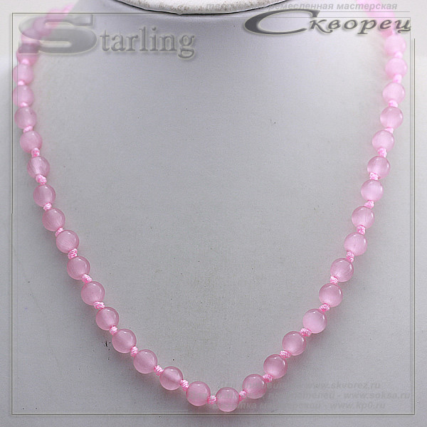 341373787 - Бусы кошачий глаз (хризоберил) розовато-лавандовый Ш8