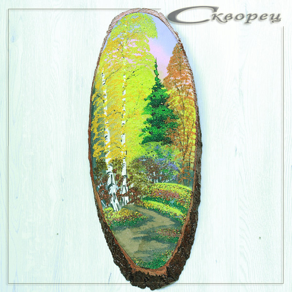 14160867 - Картина на спиле дерева лесная тропинка 55 см осень