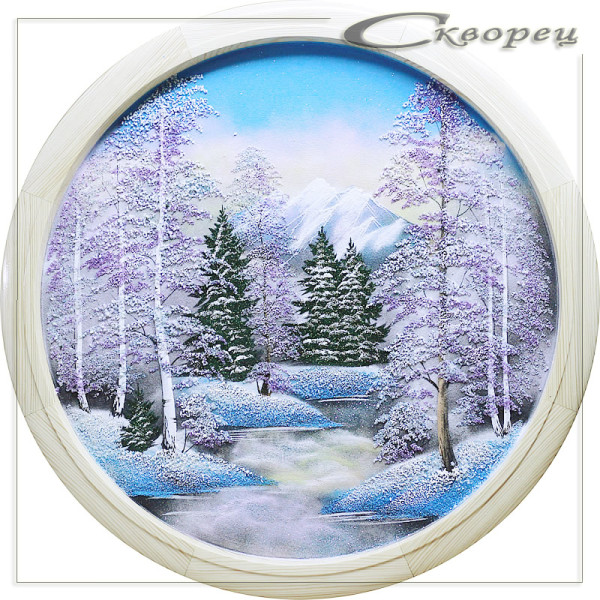 14131201 - Панно круглое леса и горы России 50 см зима