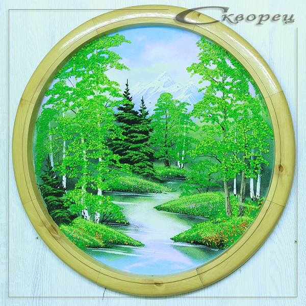 14131231 - Панно круглое леса и горы России 50 см лето