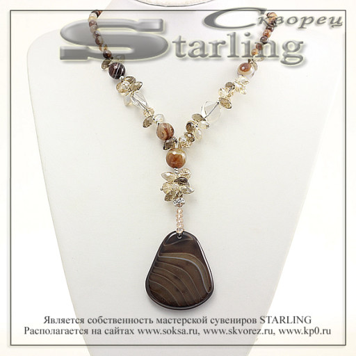 352232831 - Колье агат тонированный оливковый Надежда