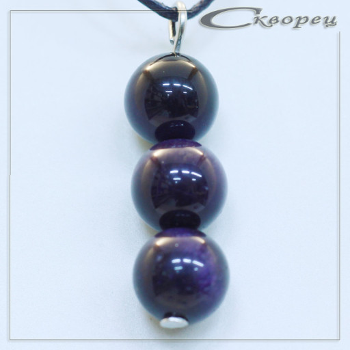 421155 - Подвеска три шарика 8 мм Канзаши синий