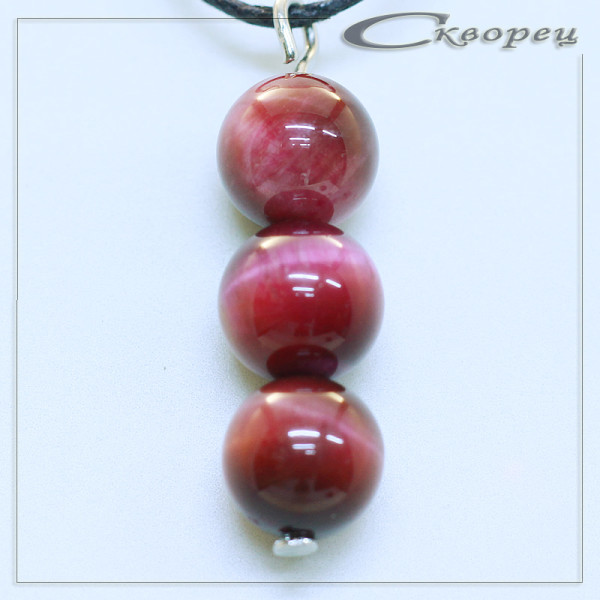 421157 - Подвеска три шарика 8 мм Канзаши фиолетовый