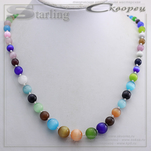 352370105-1 - Колье кошачий глаз (хризоберил) многоцветие Людмила