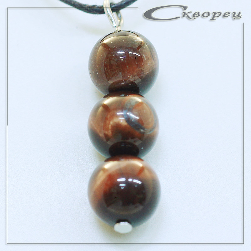 421158 - Подвеска три шарика 8 мм Канзаши коричневый