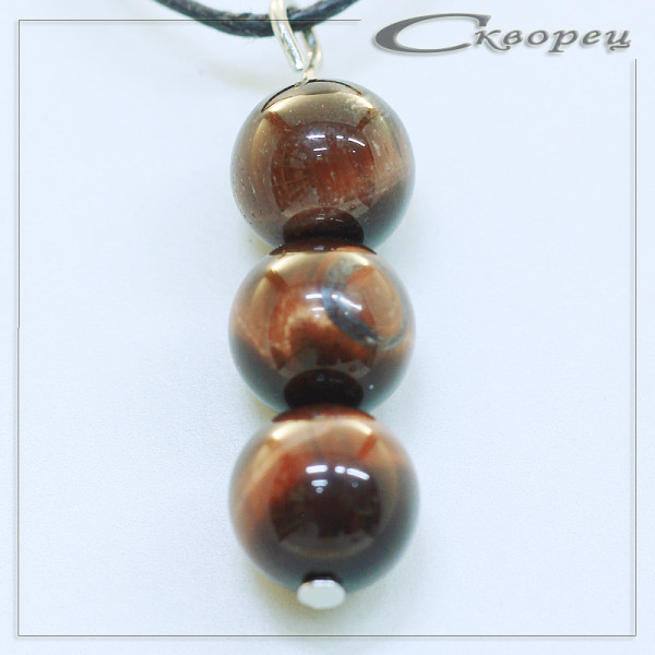 421158 - Подвеска три шарика 8 мм Канзаши коричневый