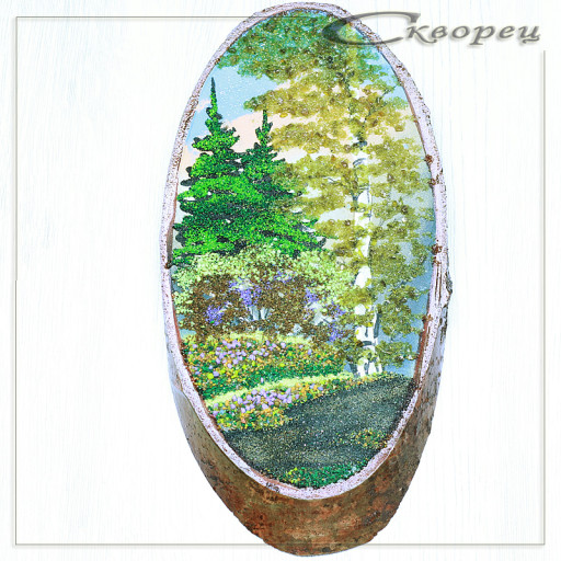 14160367 - Картина на спиле дерева лесная тропинка 30 см осень.