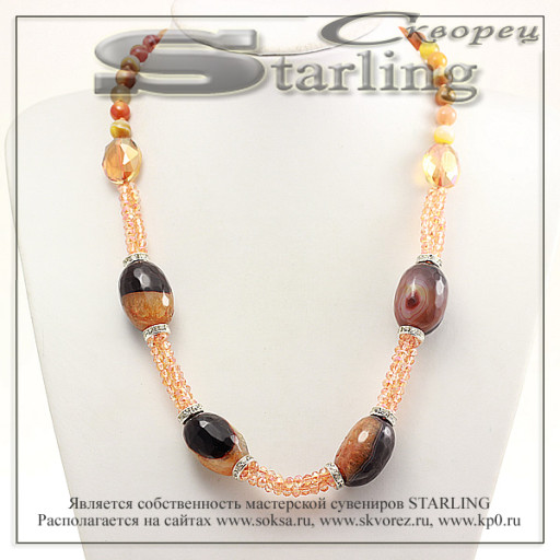 352234340 - Колье агат тонированный коричнево-желтый Розалия