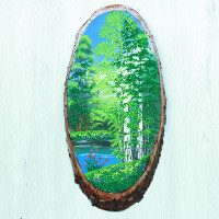 14160531 - Картина на спиле дерева русские березы 40 см лето.